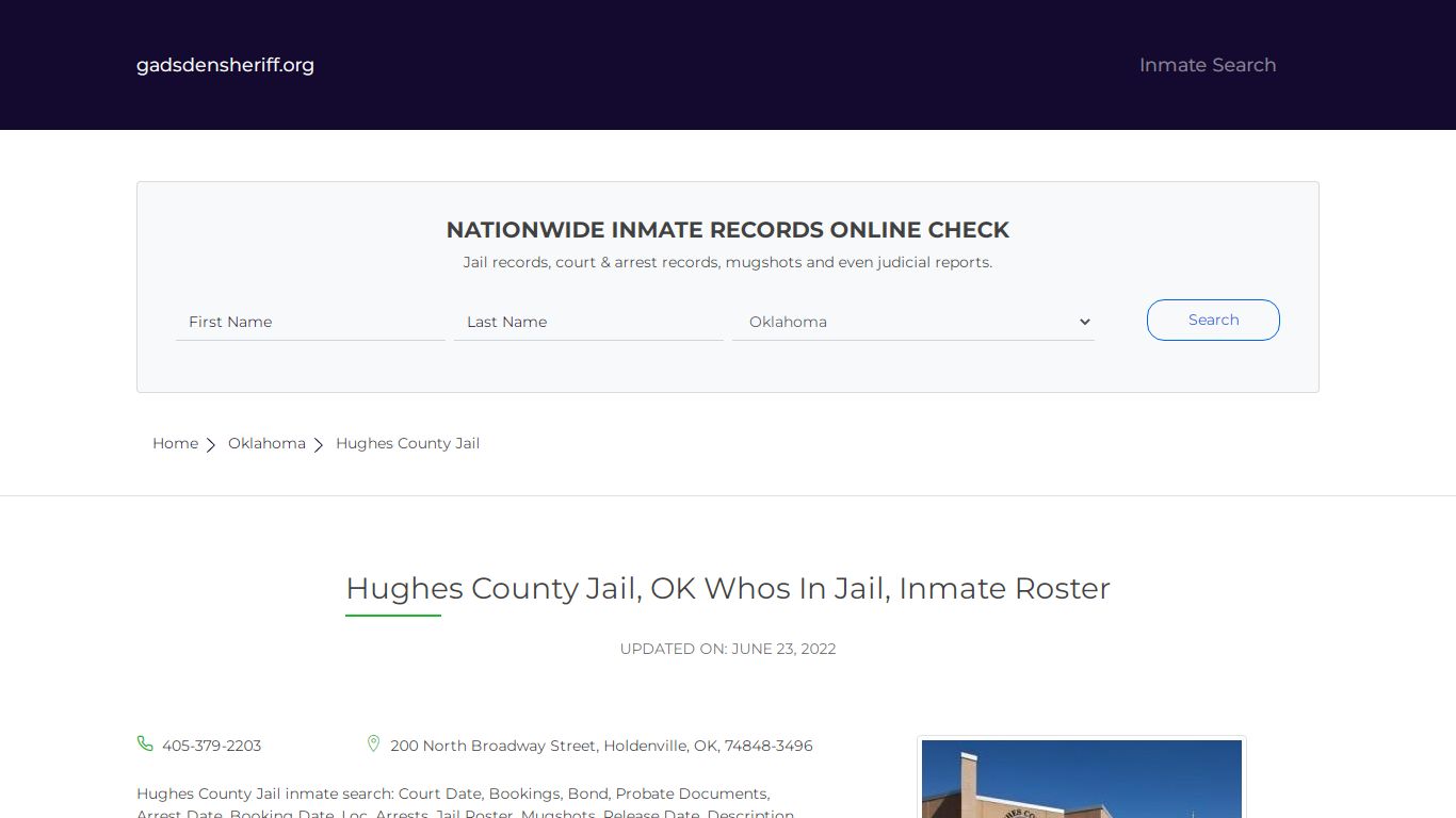 Hughes County Jail, OK Inmate Roster, Whos In Jail